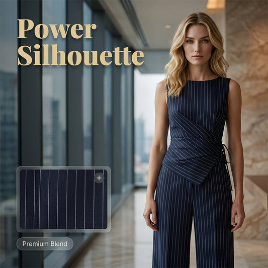 💼✨ Damen Nadelstreifen-Jumpsuit mit Wickelgürtel – Eleganter Einteiler, Schmeichelhafter V-Ausschnitt & Weites Bein, Mühelos vom Büro zum Abendessen