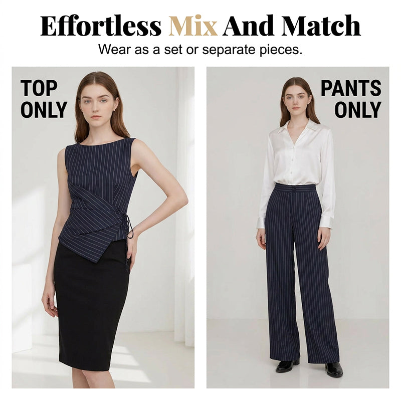 💼✨ Damen Nadelstreifen-Jumpsuit mit Wickelgürtel – Eleganter Einteiler, Schmeichelhafter V-Ausschnitt & Weites Bein, Mühelos vom Büro zum Abendessen