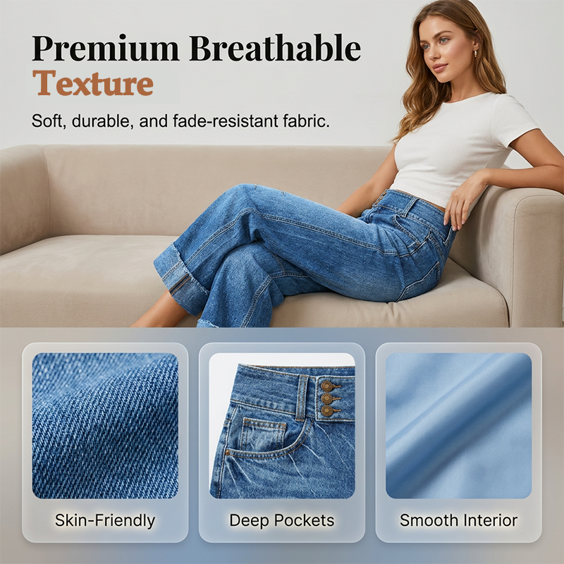 👖⏰ 50% RABATT – NUR FÜR KURZE ZEIT! Figurschmeichelnde Cropped Denim-Jeans mit hoher Taille & weiter Beinweite – 3-facher Knopfverschluss, umgeschlagene Säume & atmungsaktive Qualität ✨