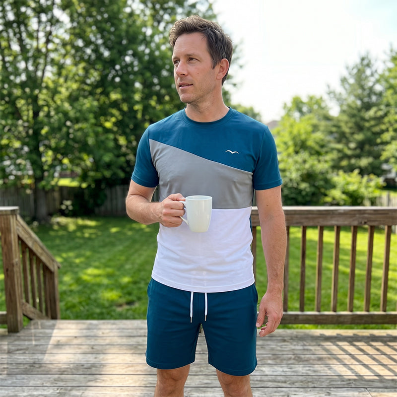 👕 50% RABATT JETZT! 🎨 Herren Colorblock T-Shirt & Shorts Set – Weicher Stoff & atmungsaktiv – Perfekt für Sommer, Sport oder Entspannung – Stilvoll und bequem 🩳✨