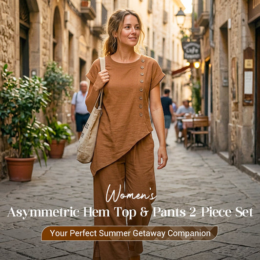 👗🌺 50% RABATT! 2-teiliges Set aus Oberteil mit asymmetrischem Saum & Hose für Damen – Modern, feminin & perfekt für Sommer, Büro & Alltag ✨