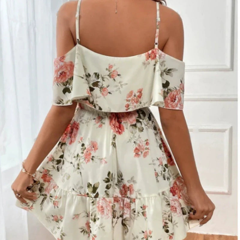 👗🌸 50 % RABATT! Damen Boho Blumenprint Cold-Shoulder-Kleid – Leicht, fließend & perfekt für Sommer, Strand & Gartenparty ✨