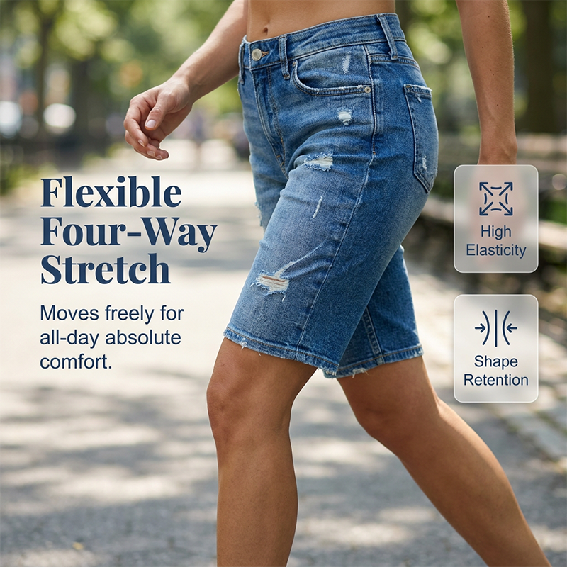 👖💙 NUR KURZE ZEIT: 50% RABATT! Damen Stretch Bermuda Jeans-Shorts – Vintage Used-Look, Destroy-Details, elastischer Stoff für maximalen Komfort ✨