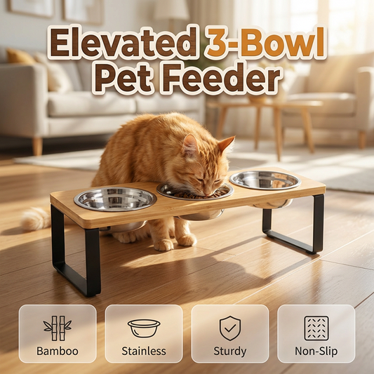 Elevated 3-Bowl Pet Feeder Station