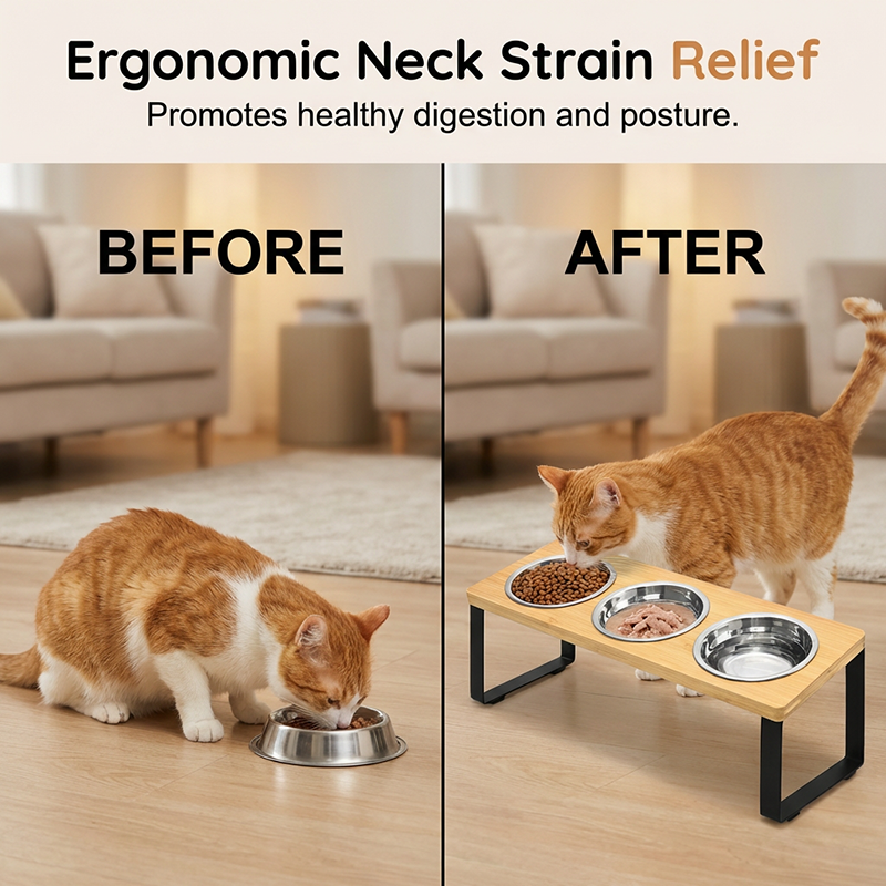 Elevated 3-Bowl Pet Feeder Station
