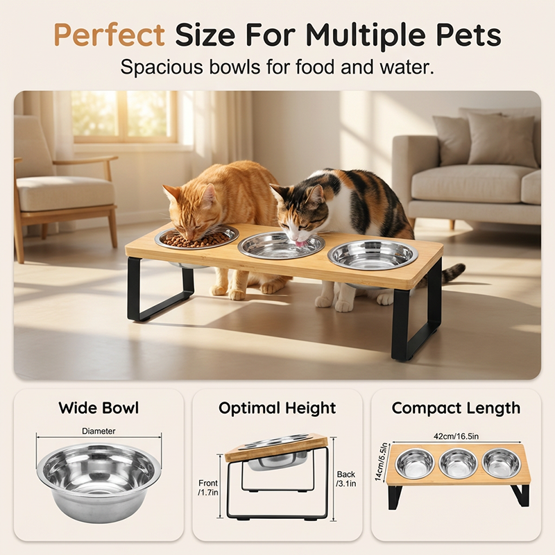 Elevated 3-Bowl Pet Feeder Station