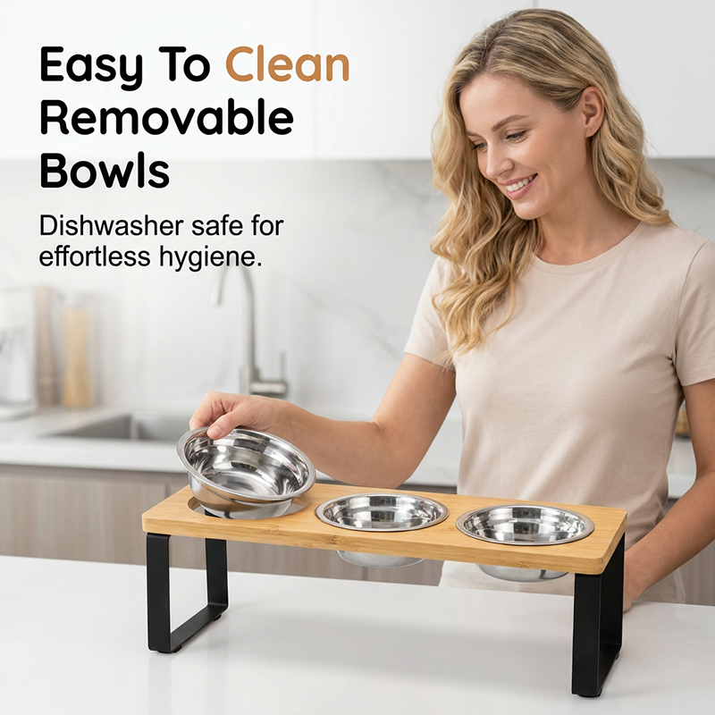 Elevated 3-Bowl Pet Feeder Station