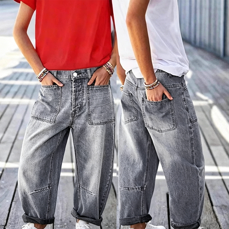 👖✨ 50% RABATT! Damen Barrel-Leg Jeans mit Aufsetztaschen – Trendige Weite, hoher Bund & strukturierter Passform – Perfekt für Casual-Chic & Alltag 🤎