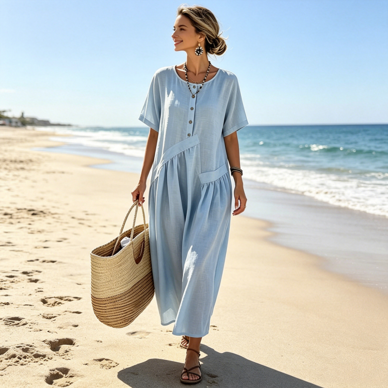 👗💎 DER SOMMERHIT 2026 – DER WAHNSINN! Maxikleid für Damen mit Knopfleiste und kurzen Ärmeln – Leicht, luftig & stilvoll – Perfekt für warme Tage am Strand, in der Stadt oder im Urlaub ✨