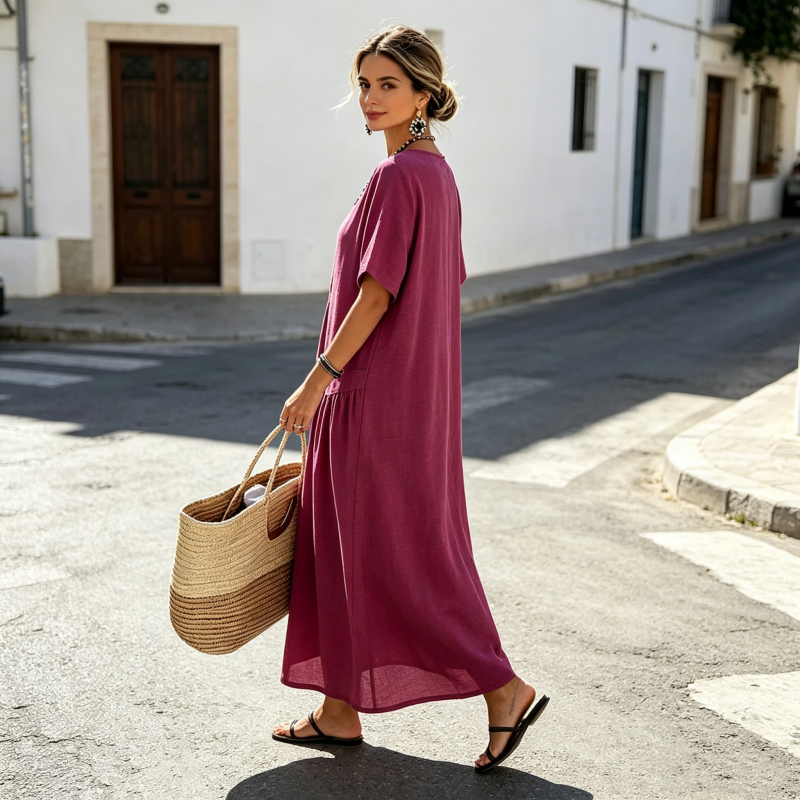 👗💎 DER SOMMERHIT 2026 – DER WAHNSINN! Maxikleid für Damen mit Knopfleiste und kurzen Ärmeln – Leicht, luftig & stilvoll – Perfekt für warme Tage am Strand, in der Stadt oder im Urlaub ✨