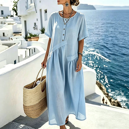 👗💎 DER SOMMERHIT 2026 – DER WAHNSINN! Maxikleid für Damen mit Knopfleiste und kurzen Ärmeln – Leicht, luftig & stilvoll – Perfekt für warme Tage am Strand, in der Stadt oder im Urlaub ✨