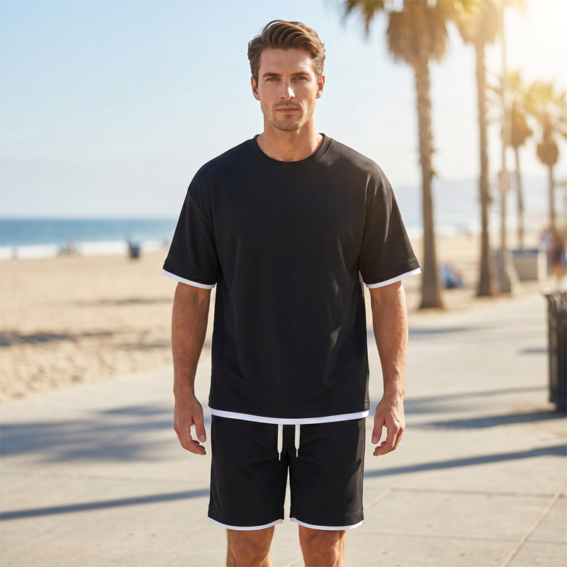 🎉 ZEITLICH BEGRENZT 50% RABATT! 👕 Herren Waffelstrick T-Shirt & Shorts Set – Kühlstoff & Entspanntes Schnittdesign 💙