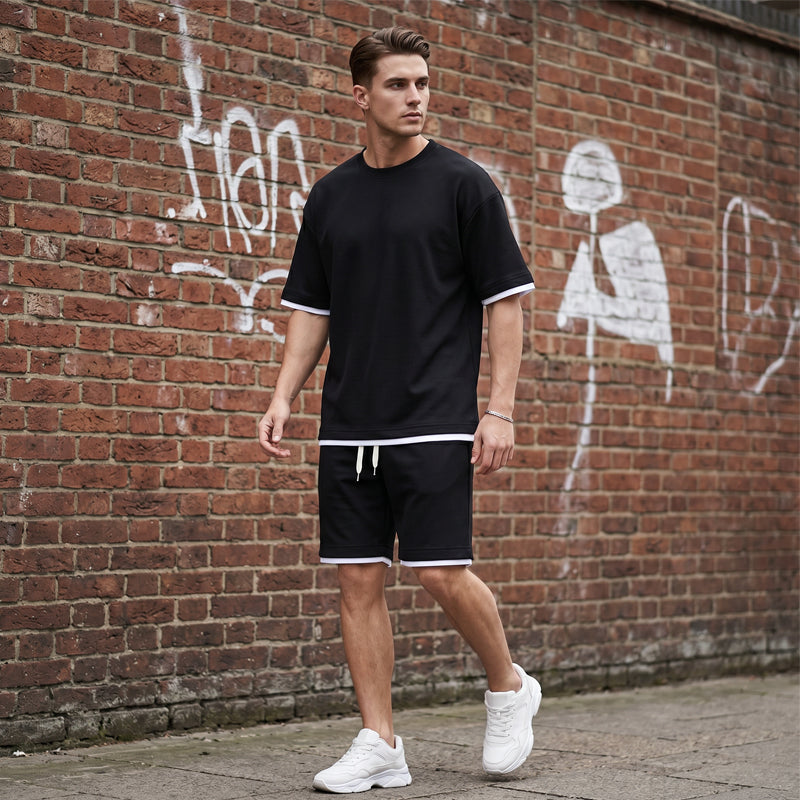 🎉 ZEITLICH BEGRENZT 50% RABATT! 👕 Herren Waffelstrick T-Shirt & Shorts Set – Kühlstoff & Entspanntes Schnittdesign 💙