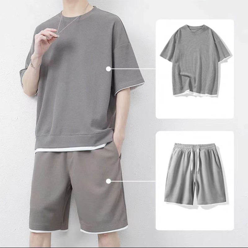 🎉 ZEITLICH BEGRENZT 50% RABATT! 👕 Herren Waffelstrick T-Shirt & Shorts Set – Kühlstoff & Entspanntes Schnittdesign 💙