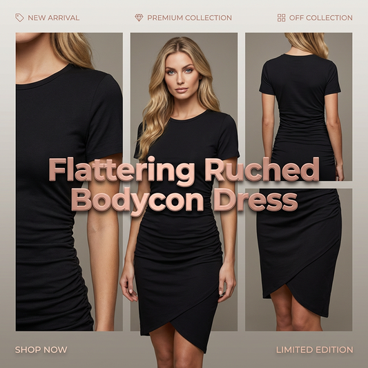 👗✨ NEUE PREMIUM KOLLEKTION – 50% RABATT! Damen Bodycon Midikleid mit Seitenraffung – Kurzarm Rundhals, asymmetrischer Saum für Büro, Dates & Alltag 🌸