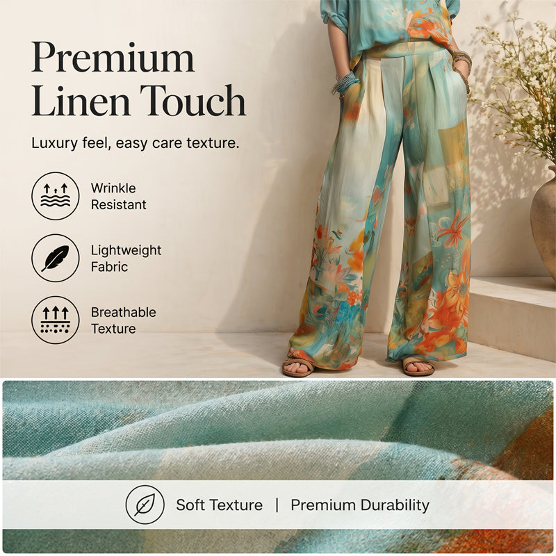 👗🎨 50% RABATT! Damen Künstlerisches Print V-Ausschnitt Top & Weite Hose Set – Kreativ, lässig & perfekt für Sommer, Alltag & Freizeit ✨