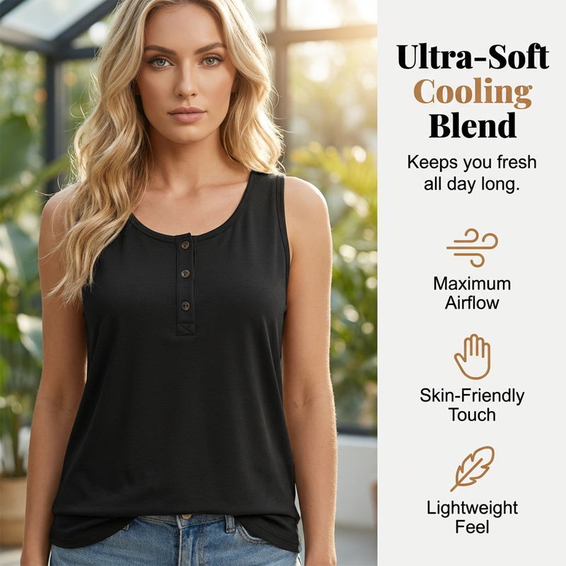 Women's Plus Size Henley Tank Top