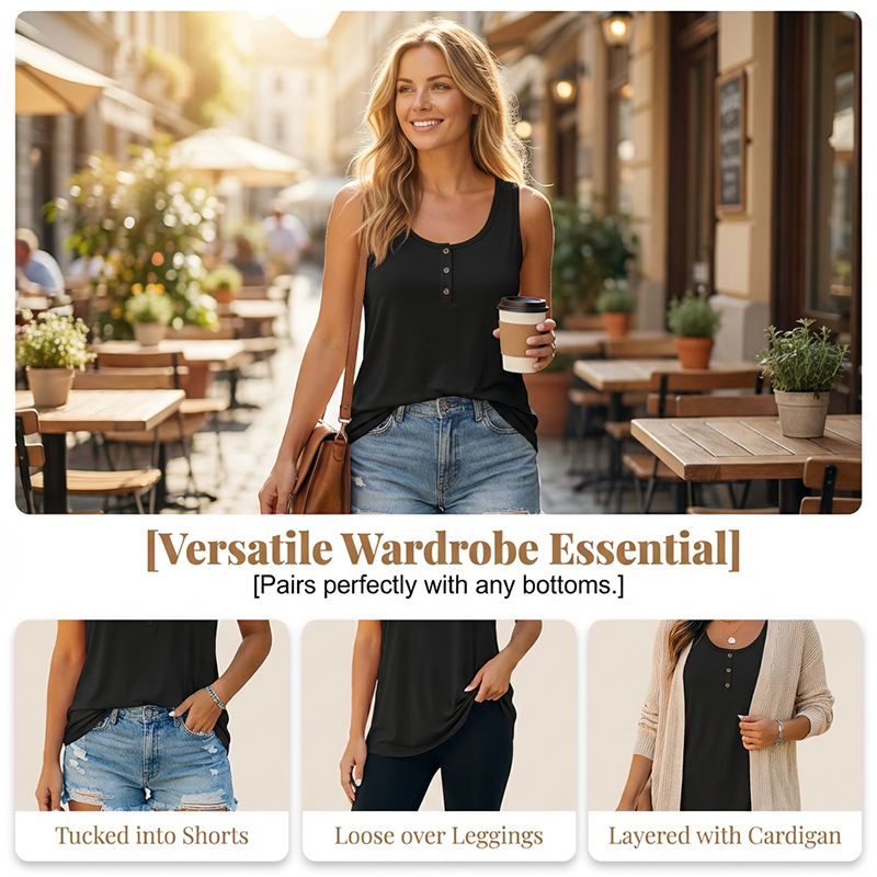 Women's Plus Size Henley Tank Top