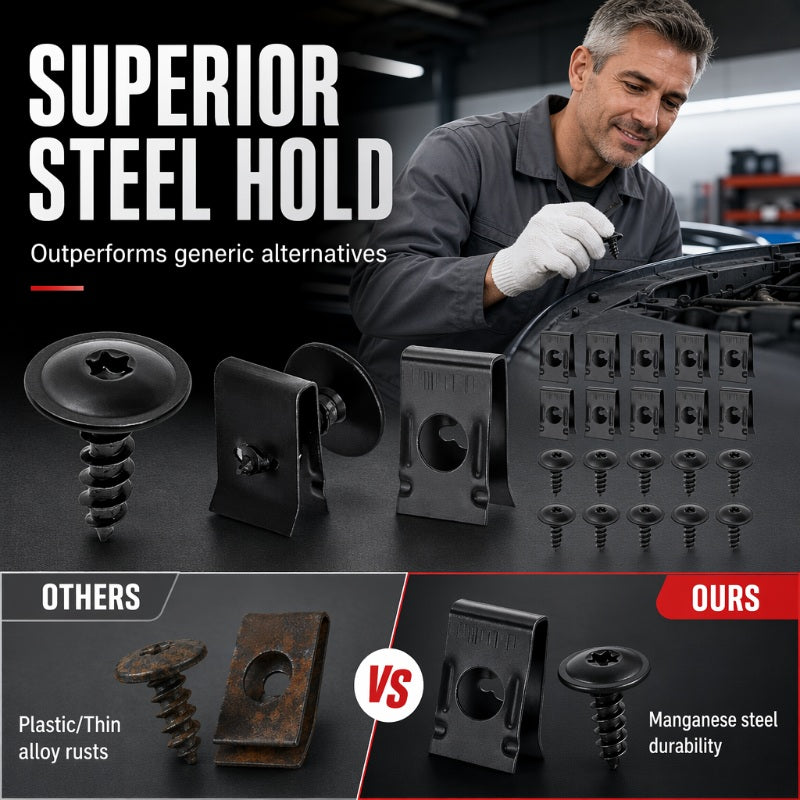 🔩 50% RABATT! 🚗 Universelles Auto-Metall-U-Clip- & Schraubenset – Rostfrei, vielseitig & einfach zu montieren – Ideal für Karosserie, Innenraum & Reparaturen 🛠️