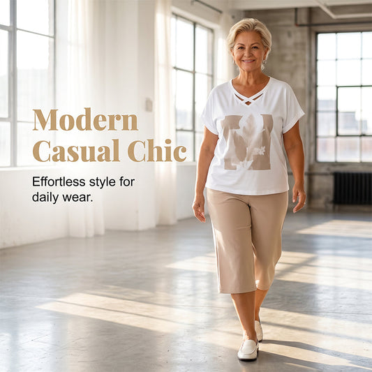 👕 50% RABATT! ✨ 2-teiliges Set mit V-Ausschnitt-Shirt & Cropped-Hose – Bequem, atmungsaktiv & vielseitig kombinierbar – Perfekt für Alltag, Yoga & Freizeit 🌿