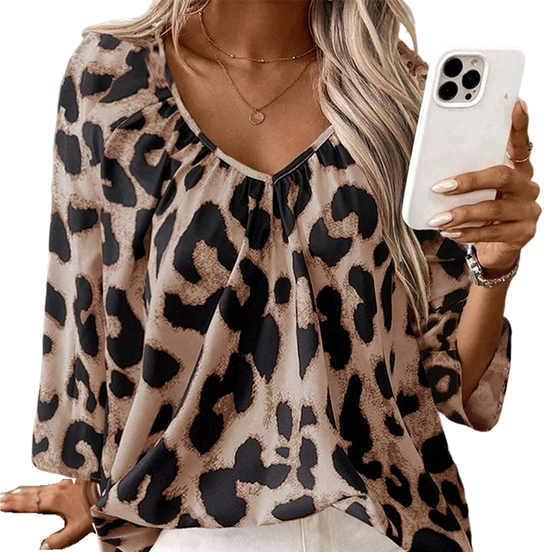 Chic Leopard Print Commuter Blouse