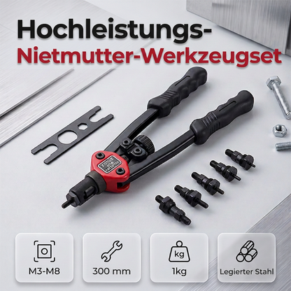 🛠️ Doppelgriff-Nietmuttern-Werkzeugset – Profi-Set mit werkzeuglosem Dornwechsel – M3–M12, kraftsparende Doppelhebel, blind setzbar in Blech & Profil – Stabil, präzise & sofort startklar 🔩