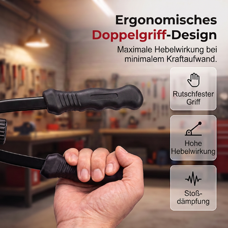 🛠️ Doppelgriff-Nietmuttern-Werkzeugset – Profi-Set mit werkzeuglosem Dornwechsel – M3–M12, kraftsparende Doppelhebel, blind setzbar in Blech & Profil – Stabil, präzise & sofort startklar 🔩