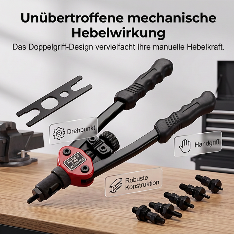 🛠️ Doppelgriff-Nietmuttern-Werkzeugset – Profi-Set mit werkzeuglosem Dornwechsel – M3–M12, kraftsparende Doppelhebel, blind setzbar in Blech & Profil – Stabil, präzise & sofort startklar 🔩