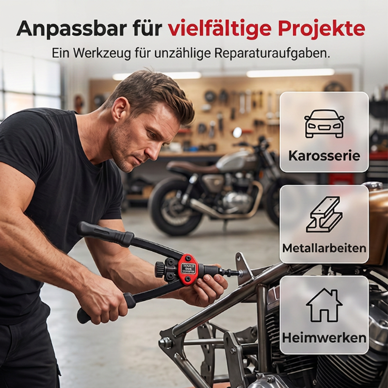 🛠️ Doppelgriff-Nietmuttern-Werkzeugset – Profi-Set mit werkzeuglosem Dornwechsel – M3–M12, kraftsparende Doppelhebel, blind setzbar in Blech & Profil – Stabil, präzise & sofort startklar 🔩
