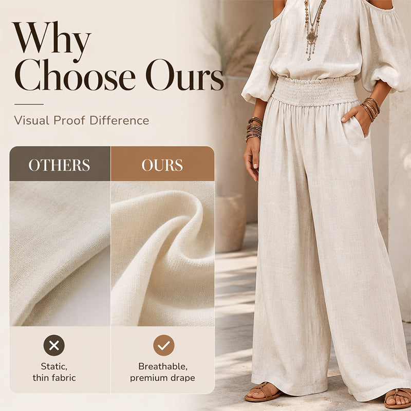 🔥 50% RABATT! 🌸 Damen 2-teiliges Set ✨ Cold-Shoulder Neckholder-Top & Weite Hose – Leicht, Elegant & Perfekt für Sommer, Urlaub und Freizeit