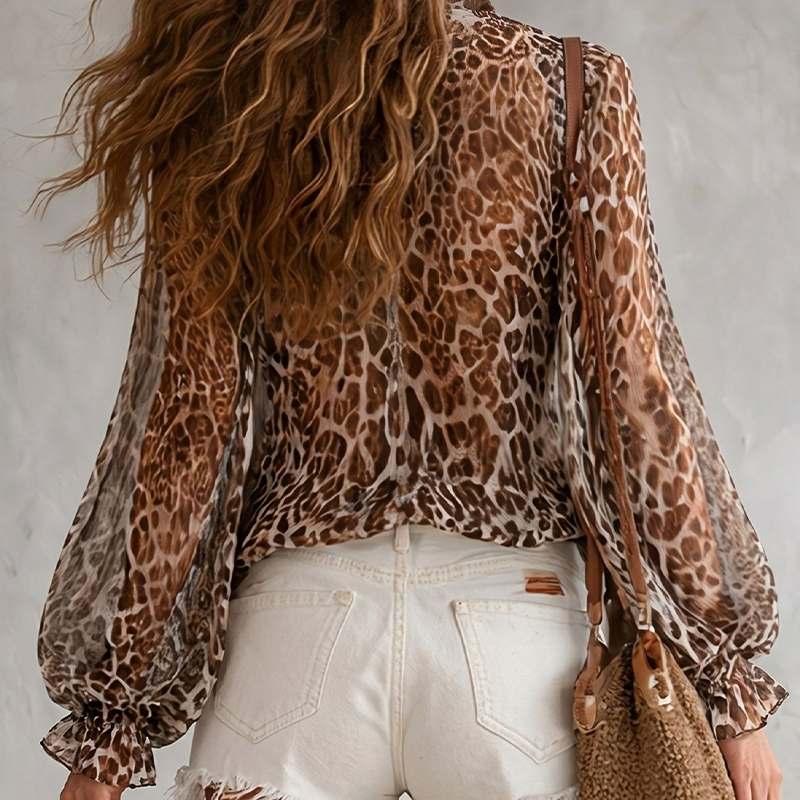 Damen V-Ausschnitt Leopardenmuster Top