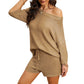 👗🌿 50% RABATT! Damen Lässiges Off-Shoulder Strickpullover & Shorts Set – Weich, luftig & perfekt für Sommer, Freizeit & zu Hause ✨