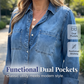 Damen Lässiger Jeansjacke mit aufrollbaren langen Ärmeln
