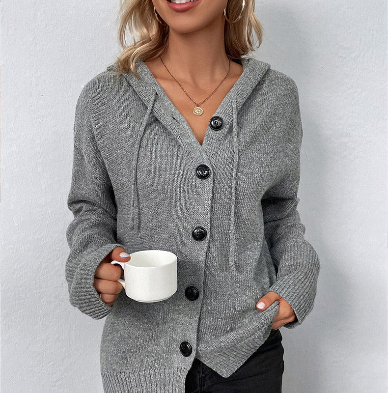🛍️ 50 % Rabatt – Damen-Strickjacke mit Kapuze & Knopfleiste – einfarbig, mit Kordelzug & vielseitig für Alltag & Freizeit 🧥