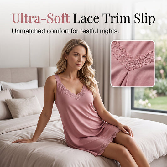👗🌙 50% RABATT! Damen Spitzen-V-Ausschnitt Nachthemd – Lockeres Modal Unterkleid – Bequem, atmungsaktiv & perfekt für erholsamen Schlaf ✨