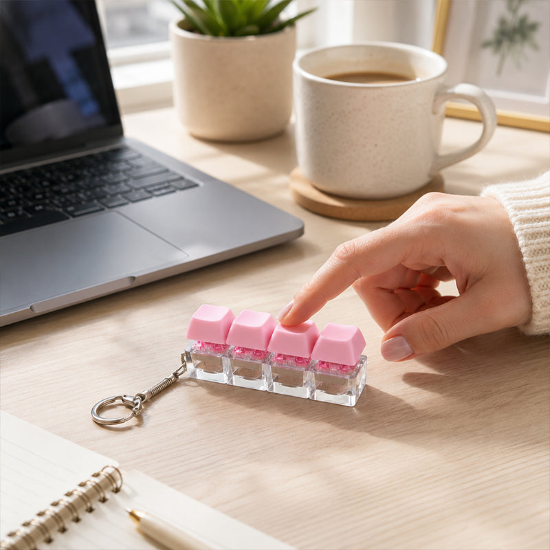 ⌨️🔑 50% RABATT! 4-Tasten Mechanische Tastatur-Fidget-Toy als Keychain – Echtes Klick-Gefühl, Stressabbau & fokusfördernd – Perfekt für Büro, Schule & unterwegs ✨