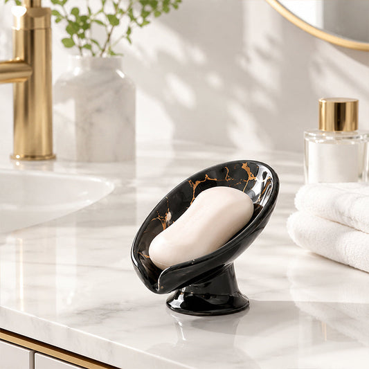 📢 50% RABATT! 🧼 Keramik Seifenschale mit Blattform & Selbstablauf – Rutschfest, wasserableitend & elegant – Ideal für Bad & Küche 🌿