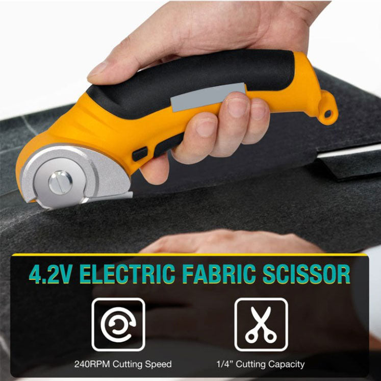 ✂️🔋 50% RABATT! Schnurlose Elektroschere mit Sicherheitsverriegelung – USB-C aufladbar, rotierender Messer & Doppelschalter – Perfekt für Stoff, Pappe, Teppich, Leder & Karton 🛠️✨