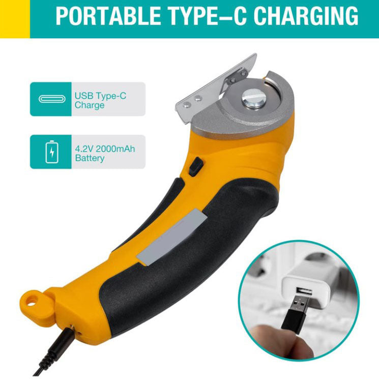 ✂️🔋 50% RABATT! Schnurlose Elektroschere mit Sicherheitsverriegelung – USB-C aufladbar, rotierender Messer & Doppelschalter – Perfekt für Stoff, Pappe, Teppich, Leder & Karton 🛠️✨