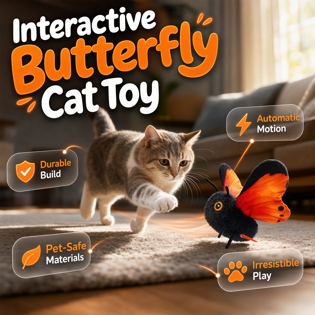【🎁✨Limitiertes Angebot – 50% Rabatt】🐱 Elektrisches Schmetterlings-Katzenspielzeug mit Aufhängung – automatische Flügelbewegung, elastische Leine & weckt den Jagdinstinkt 🦋