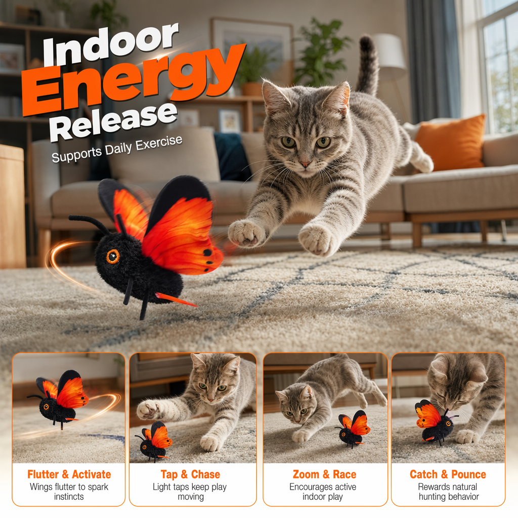 【🎁✨Limitiertes Angebot – 50% Rabatt】🐱 Elektrisches Schmetterlings-Katzenspielzeug mit Aufhängung – automatische Flügelbewegung, elastische Leine & weckt den Jagdinstinkt 🦋