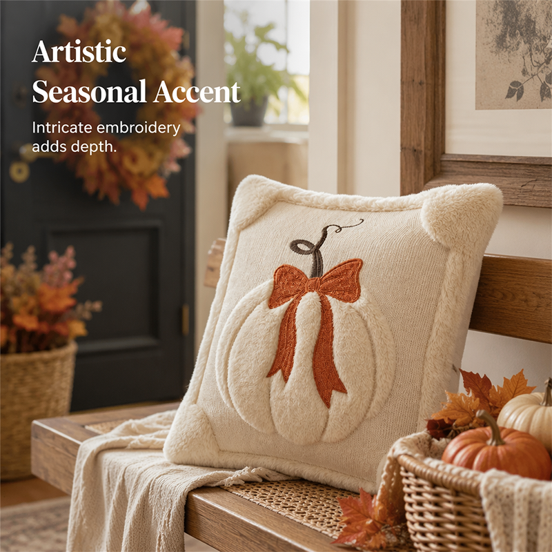 🎃🧡 50% RABATT! Gemütliche Kürbis-Kissenhülle – Weicher Samt/Baumwolle, herbstliches Design – Perfekt für Sofa, Bett & herbstliche Dekoration 🍂✨