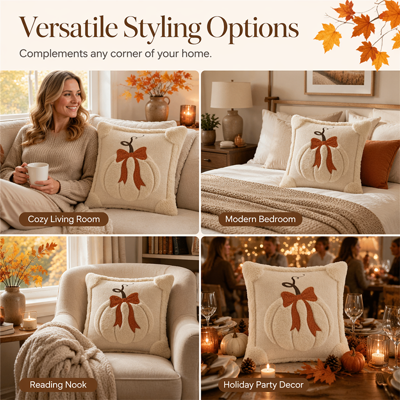 🎃🧡 50% RABATT! Gemütliche Kürbis-Kissenhülle – Weicher Samt/Baumwolle, herbstliches Design – Perfekt für Sofa, Bett & herbstliche Dekoration 🍂✨