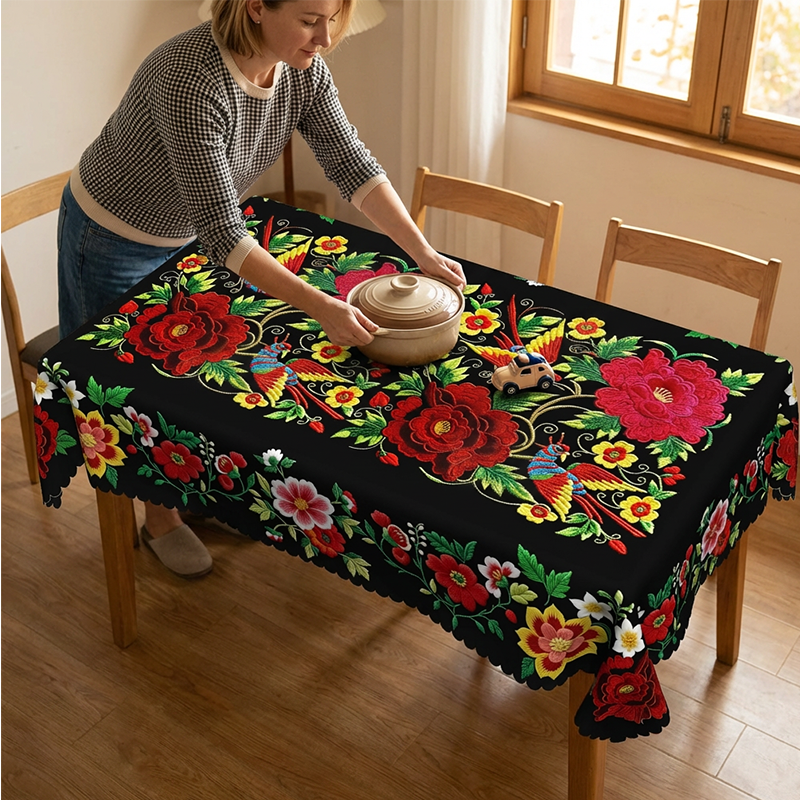 🌺 50% RABATT! 🌸 Mexikanische Tischdecke mit Blumenmuster & Wellenrand – Farbenfroh, robust & vielseitig – Perfekt für festliche Anlässe & den Alltag ✨