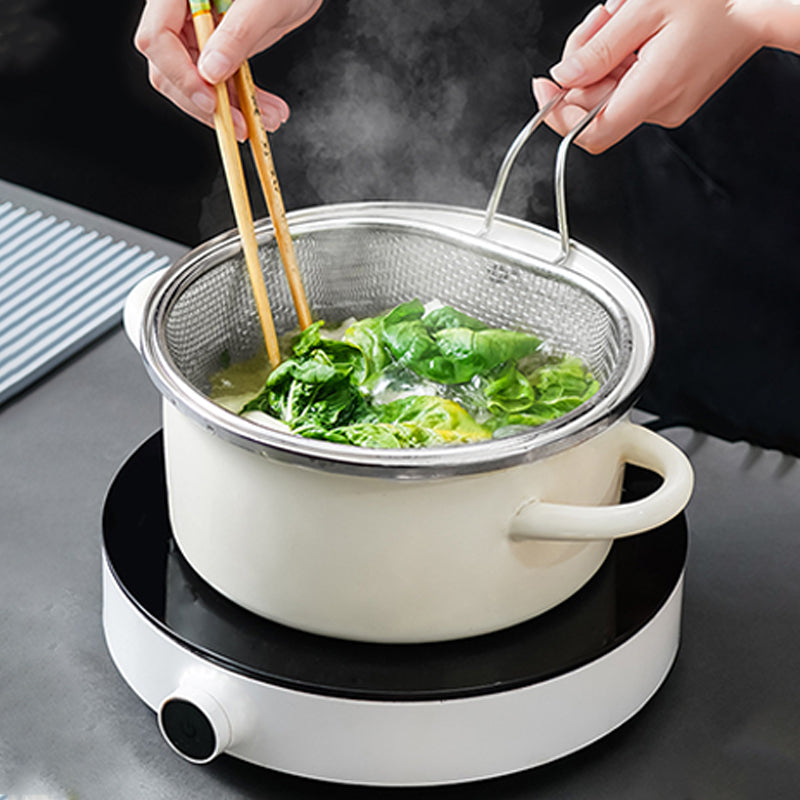 【⏰Limitiertes Angebot – 50% Rabatt】🍳 Hochwertiges Edelstahlsieb mit Griff – Praktisch zum Abseihen, Waschen & Kochen
