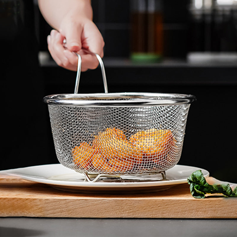 【⏰Limitiertes Angebot – 50% Rabatt】🍳 Hochwertiges Edelstahlsieb mit Griff – Praktisch zum Abseihen, Waschen & Kochen