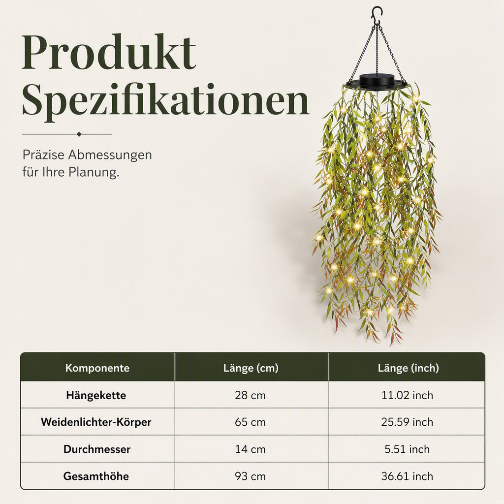 🌿💡 50% RABATT! Solarbetriebene Weidenblatt-Hängelichterkette – Warmweißes Licht, wetterfest & automatisch – Perfekt für Garten, Balkon, Terrasse & Partydekoration ✨