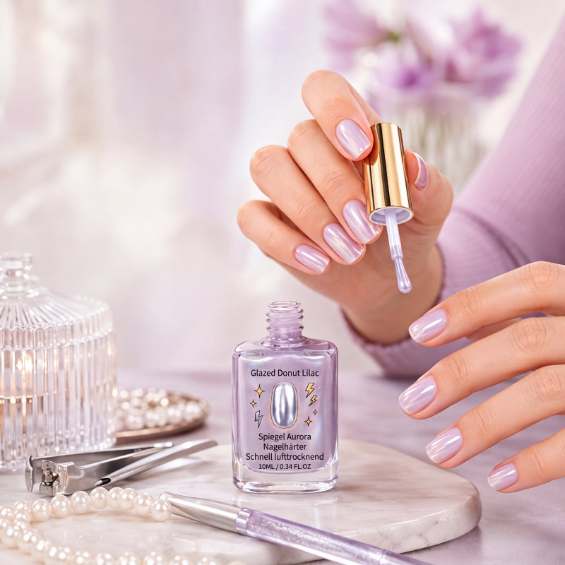 📢📢50% RABATT !! ⏰Fliederfarbener glänzender Nagelhärter mit Spiegelglanz-Effekt