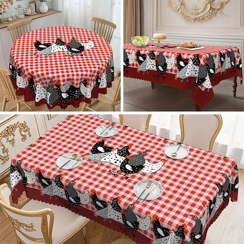 📢📢JETZT 50 % RABATT!! ⏰Tischdecke im Landhausstil mit rotem Karomuster & farbenfrohem Hahn-Print  🐓