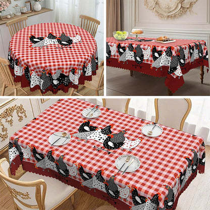 📢📢JETZT 50 % RABATT!! ⏰Tischdecke im Landhausstil mit rotem Karomuster & farbenfrohem Hahn-Print  🐓